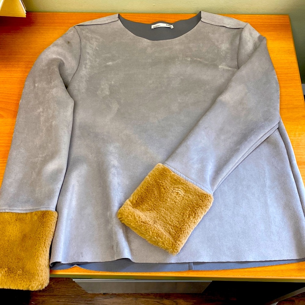 Zara Grey Top with Faux Fur Cuffs